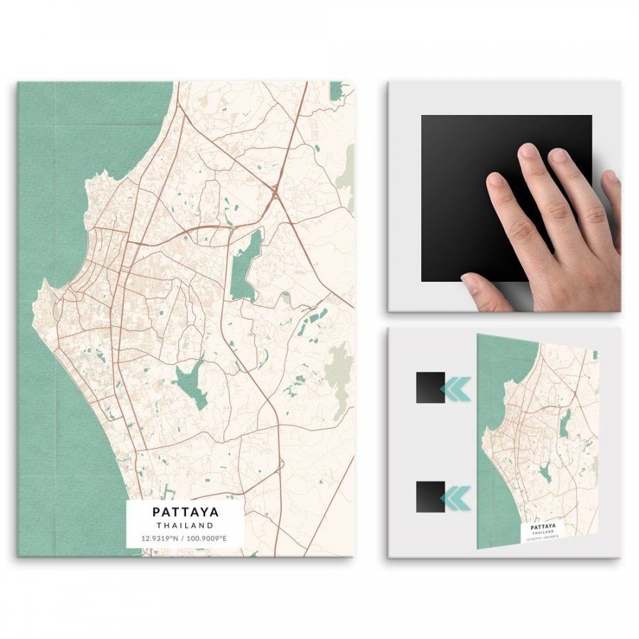 Pix4home Plakat metalowy Mapa Vintage Pattaya L POS-L-03883