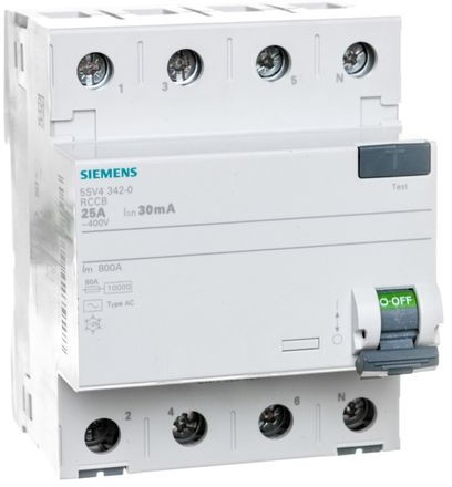 Siemens Wyłącznik różnicowoprądowy 4P 25A 0,03A typ AC 5SV4342-0