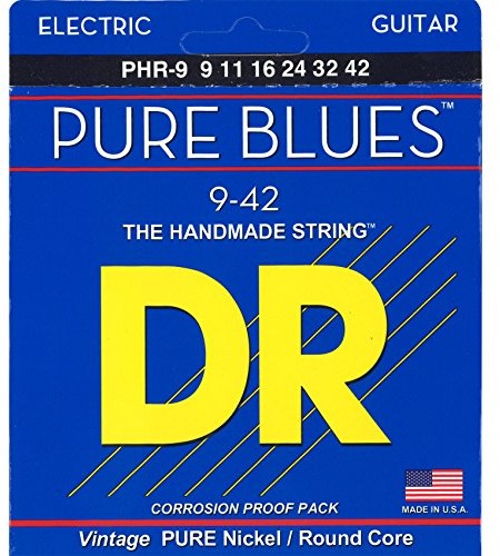DR Struny Pure Blues Electric Lite, biały czarny czerwony niebieski PHR-9