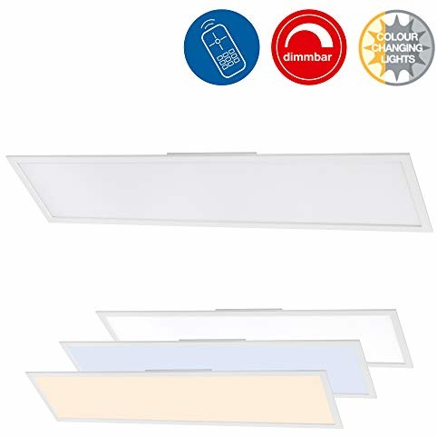 Briloner Leuchten panel sufitowy LED, możliwość ściemniania, sterowanie temperaturą barwową, pilot zdalnego sterowania, 36 W, 3800 lm, lampa LED, lampa sufitowa, biała, 1,20 m (7196-016)