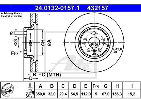 ATE TARCZA HAM 24.0132-0157.1 MERCEDS W164 ML500 4-MATIC 05-, ML300 CDI 4-MATIC 10-  24.0132-0157.1
