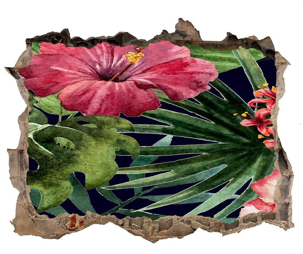 Wallmuralia.pl Naklejka 3D dziura na ścianę Tropikalne kwiaty