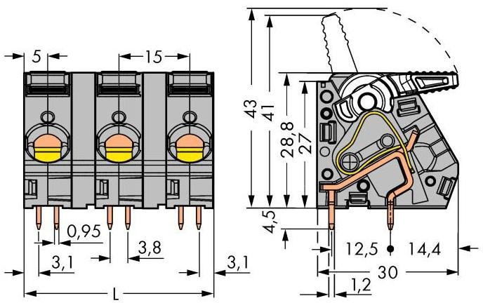 Wago Zacisk sprężynowy 6.00 mm Ilość PIN 4 2716-204 Kolor szary 20 szt 2716-204