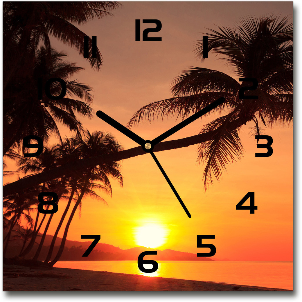 Zegar szklany kwadratowy Zachód słońca plaża