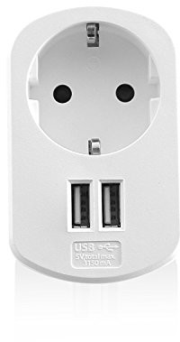 Ewent 2-portowy USB 3.1A ładowarka z gniazdkiem, biała EW1211