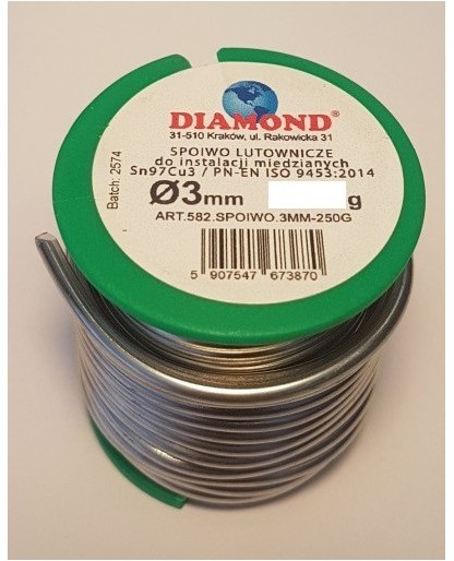 DIAMOND SPOIWO LUTOWNICZE 100 G 3 MM DO LUTOWANIA INSTALACJI MIEDZIANYCH LUT 100 G 3 MM DO MIEDZIANYCH