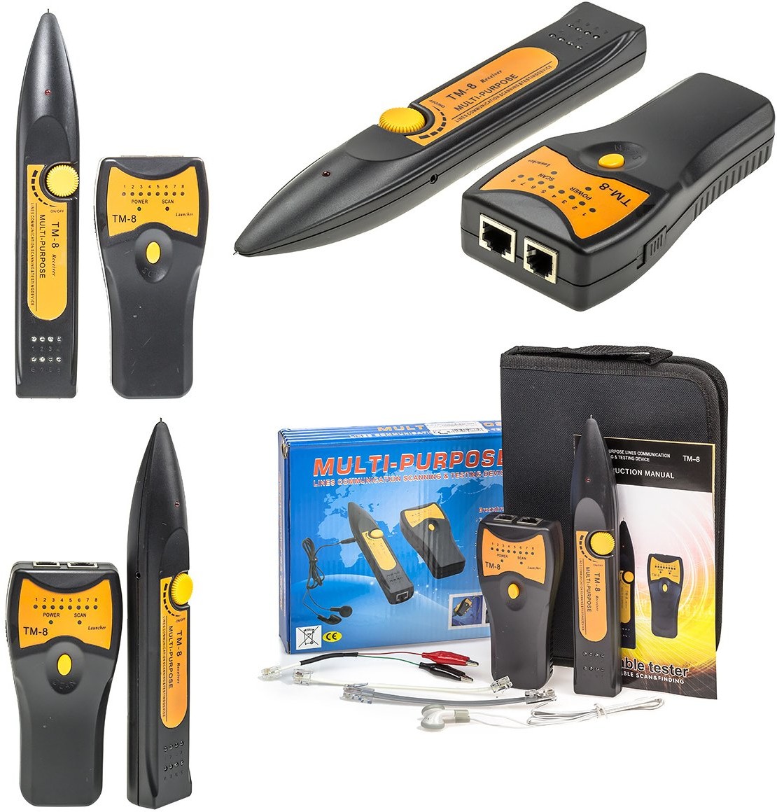 Szukacz par przewodów + tester RJ45 + adaptery