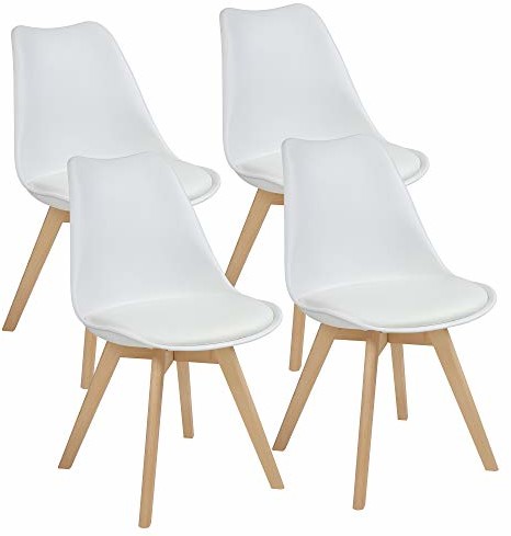 Albatros AARHUS krzesła do jadalni, zestaw 4 sztuk, białe z nogami z litego drewna, buk, skandynawski styl retro