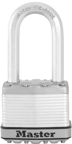 Master Lock Kłódka dla ochrony wysokiego bezpieczeństwa w obszarach zewnętrznych, długi zausznik obudowa, zamek na klucz, szerokość 50 MM, idealnie nadaje się do tworzenia kopii zapasowych piwnicach M5EURDLH