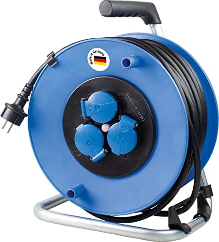 as - Schwabe as - Schwabe Kabeltrommel 25 m, Verlängerungskabel-Trommel mit 3 Schutzkontakt-Dosen & Schutzkontakt-Stecker, Kabeltrommel 230V / 16A, Für Außenbereich / Outdoor, IP44, blau, Made in Germany, 10231 10231