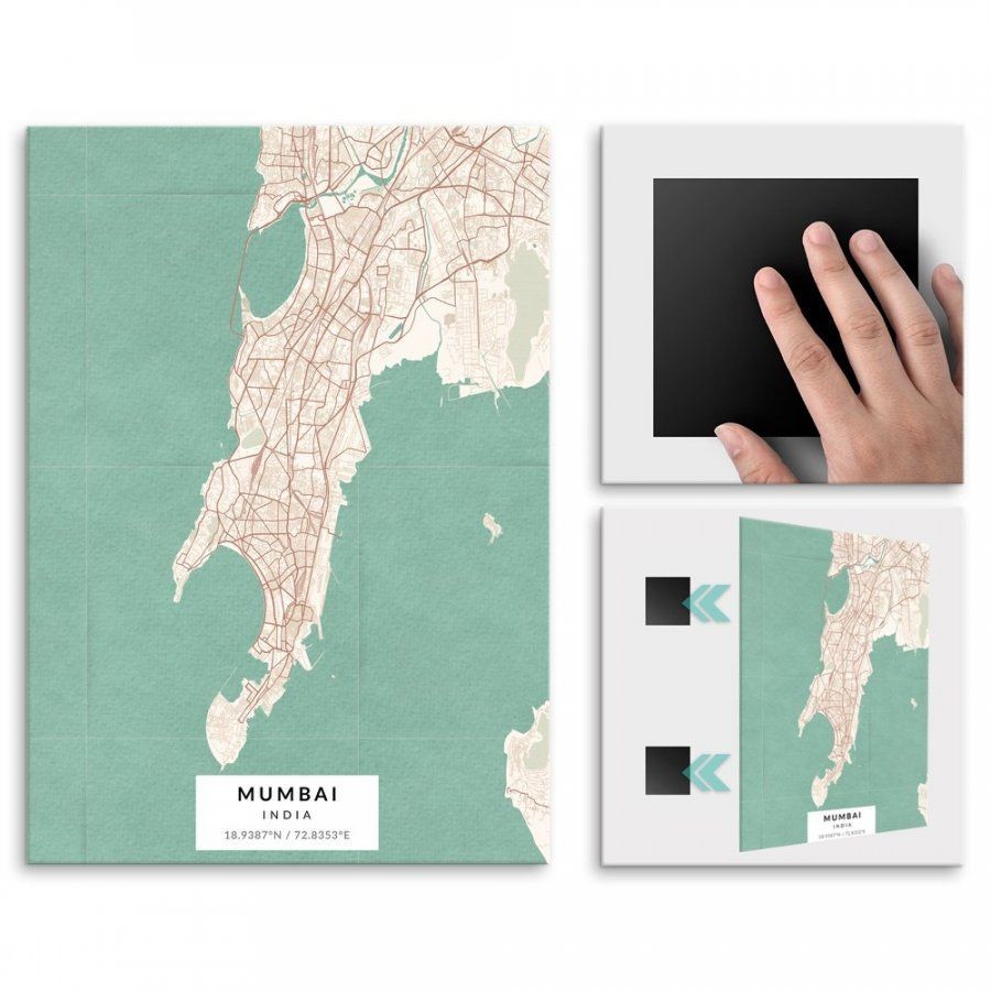 Pix4home Plakat metalowy Mapa Vintage Bombaj L POS-L-03596