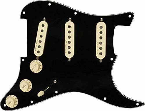 Fender wstępnie okablowany Pickguard Strat vintage bezgłośny - S/S/S - czarny, 992344506 992344506