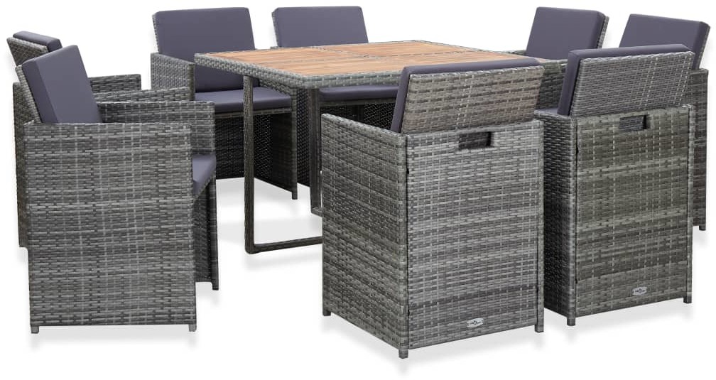 vidaXL 9-cz. zestaw mebli do ogrodu z poduszkami, rattan PE, antracyt