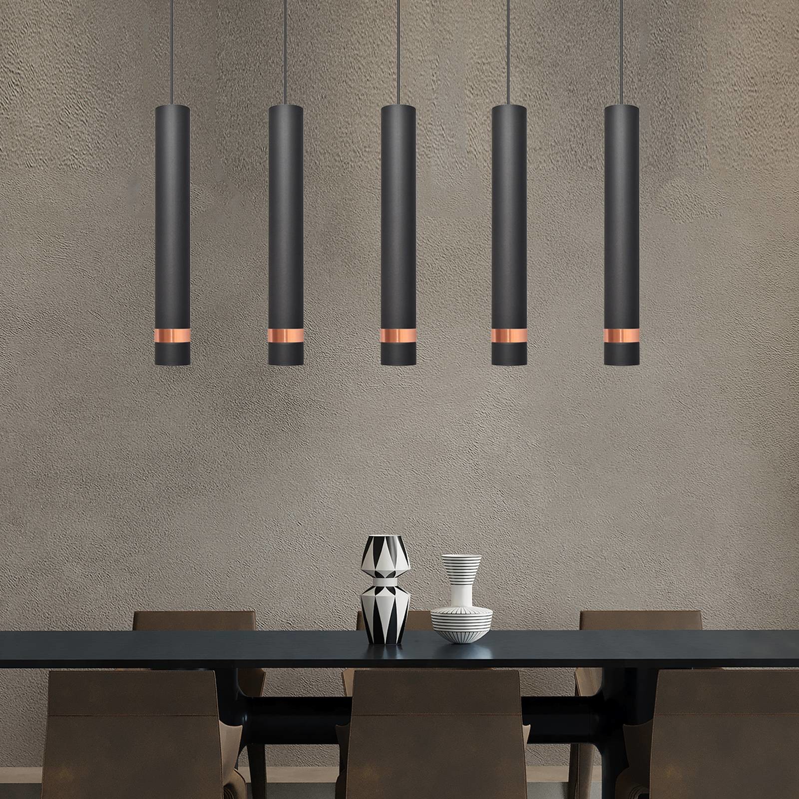 Euluna Lampa wisząca LED Tuba czarna/różowe złoto 5-pkt.
