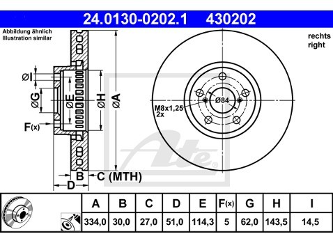 ATE TARCZA HAM 24.0130-0202.1 LEXUS GS 250 12- PRZÓD PRAWY  24.0130-0202.1