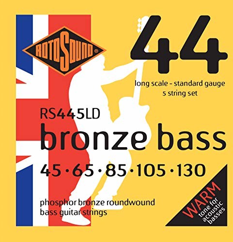 Rotosound Struny fosforowe do 5-strunowych basów standard okrągły drut 45 65 80 105 130 (7 sztuk) RS445LD