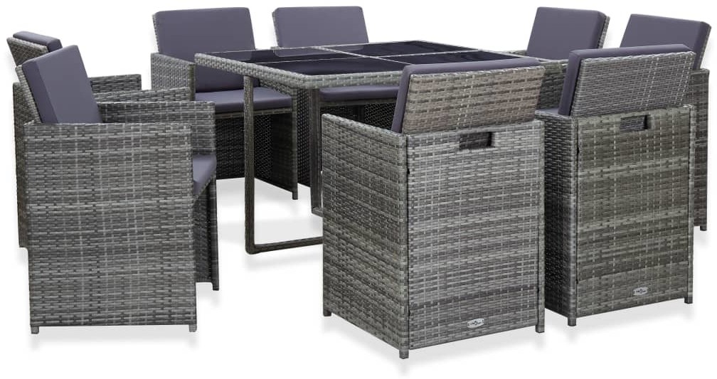 vidaXL 9-cz. zestaw mebli do ogrodu z poduszkami, rattan PE, antracyt