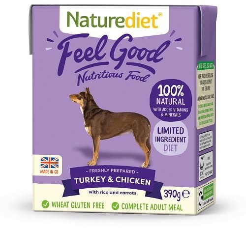 Naturediet Świeżo Przygotowany Indyk i Kurczak z Ryżem i Marchewką 390 g