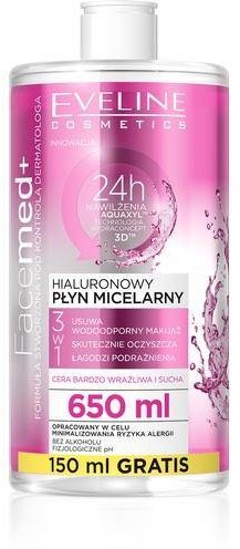 Eveline Cosmetics Facemed+ 3w1 hialuronowy płyn micelarny do cery bardzo wrażliwej i suchej 650ml