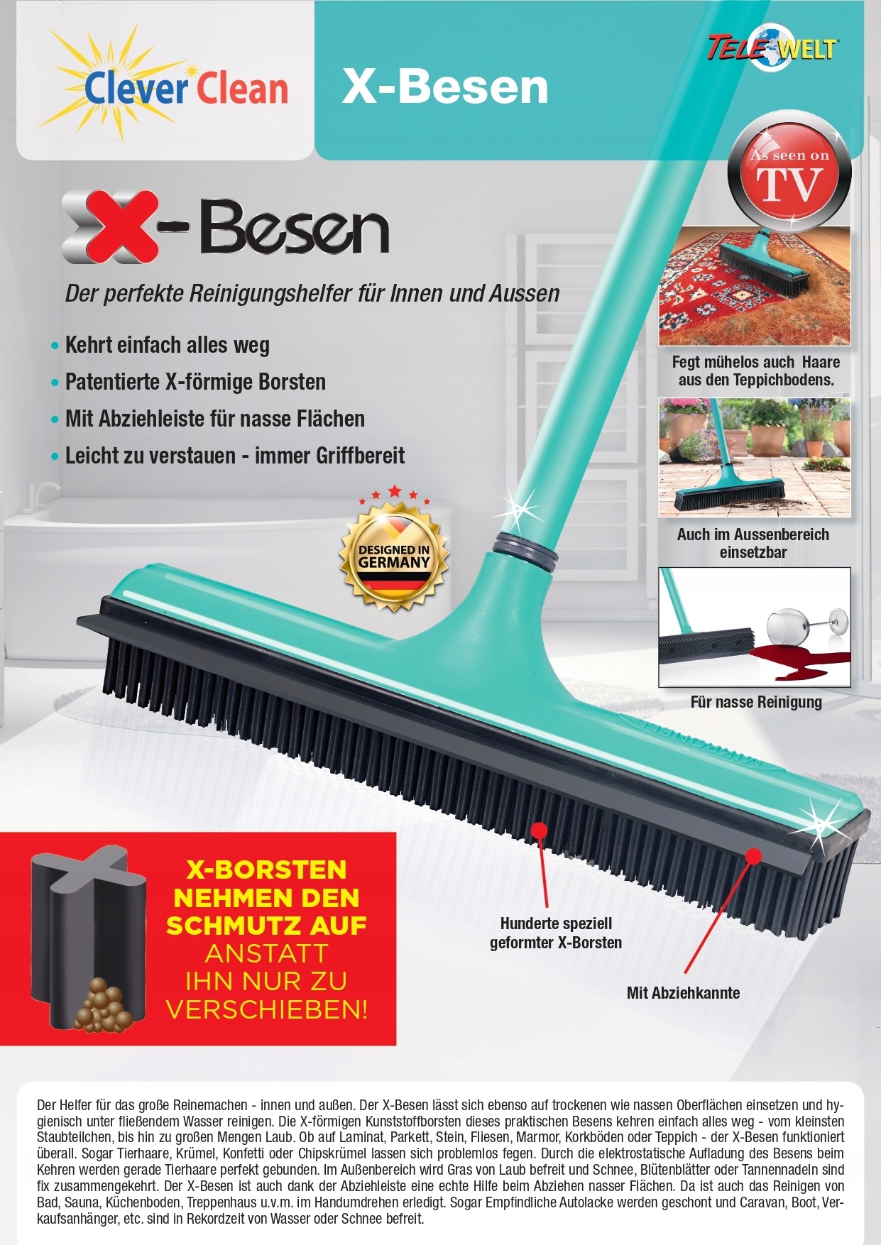 Oryginalna Szczotka Gumowa X-besen Do Wody Sierści