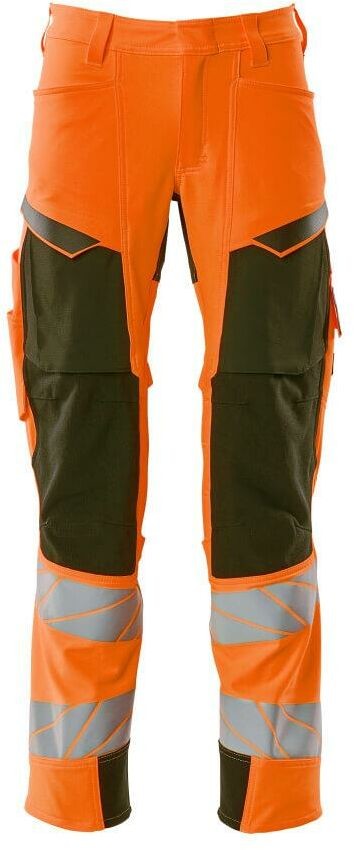 Mascot Workwear ACCELERATE SAFE SPODNIE Z KIESZENIAMI NA KOLANACH; POMARAŃCZ HI-VIS/ZIELONY MECH (76C48)