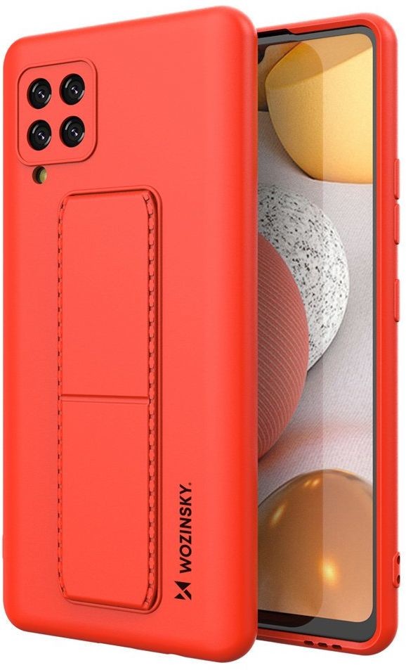 Wozinsky Kickstand Case elastyczne silikonowe etui z podstawką Samsung Galaxy A42 5G czerwony