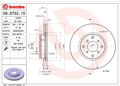 BREMBO Tarcze hamulcowe (komplet 2 sztuk) 09.6752.10