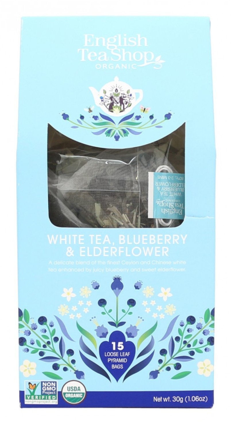 ENGLISH TEA Herbata ENGLISH TEA - herbata biała White Tea, Blueberry & Elderflower 15 Piramidek ETWBE15P