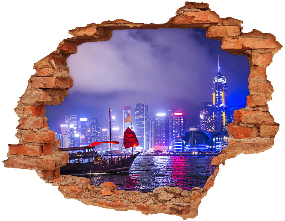 Wallmuralia.pl naklejka fototapeta 3D widok Hong kong nocą