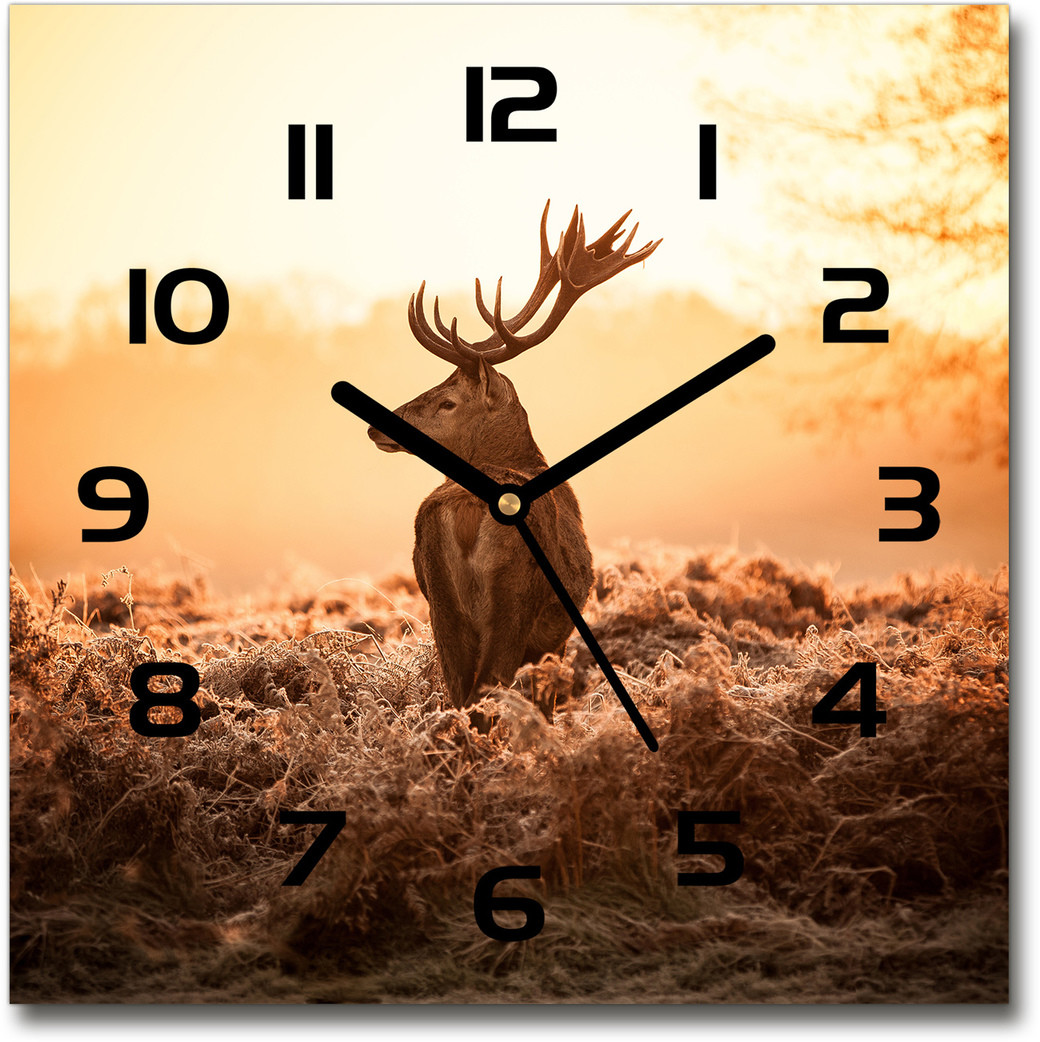 Zegar szklany kwadratowy Jeleń wschód słońca