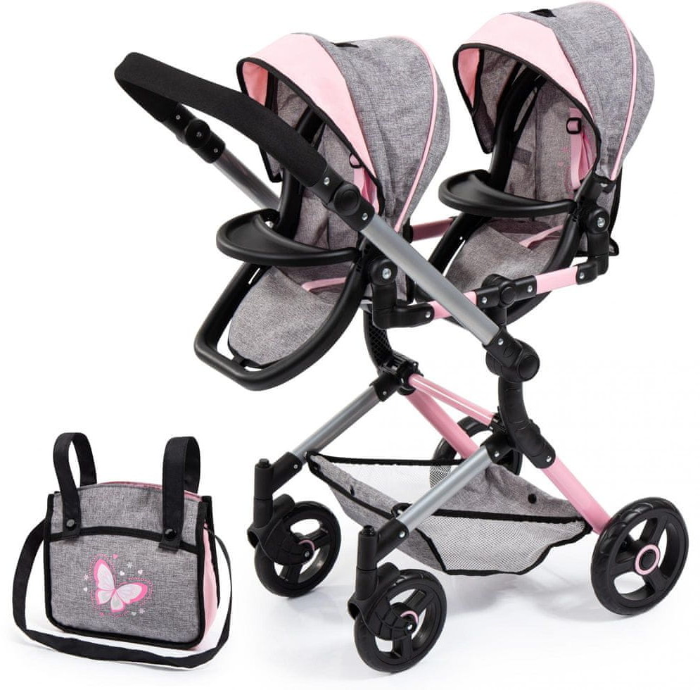 Bayer Design Wózek dla lalek Twin Neo różowo szary # z wartością produktów powyżej 89zł!