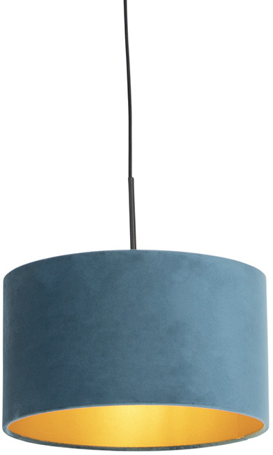 QAZQA Lampa wisząca klosz welurowy niebiesko-złoty 35cm - Combi