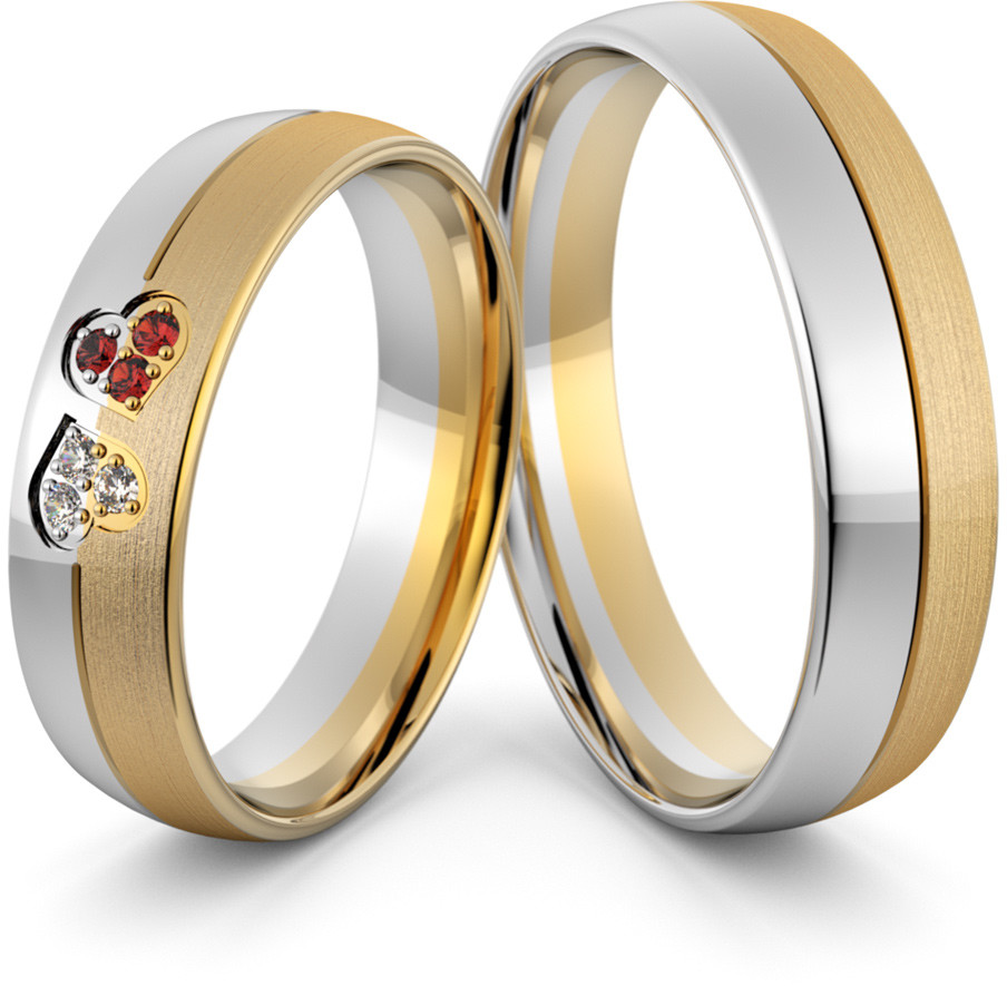 Eminence Obrączki ślubne dwukolorowe złota z sercami i cyrkoniami - Au-1023 Au-1023-8