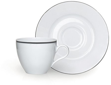 Excelsa Platinum filiżanka filiżanki do kawy z pod talerz, porcelana, biały/krawędź Srebrny, 12 x 12 x 6 cm 49558