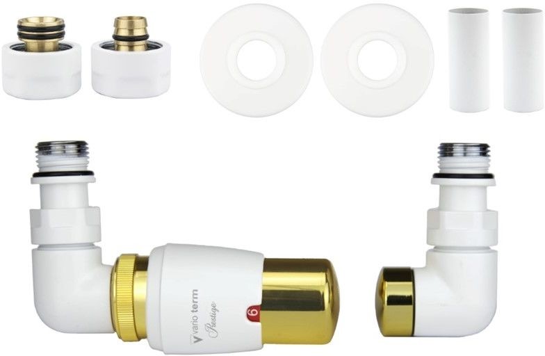 Vario Term Zawór termostatyczny trójosiowy Vision GLAMOUR All in One - lewy alu-pex - PEX biały mat ze złotem AVIGS0225CFK/L(Pex)
