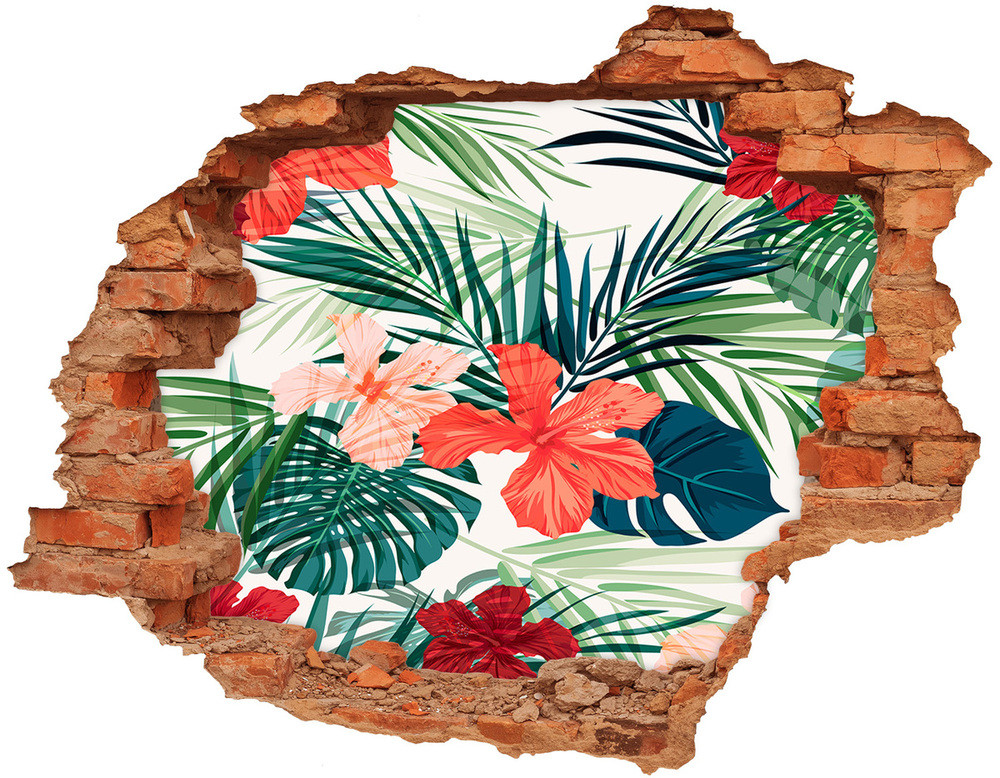 Wallmuralia.pl Okleina 3D dziura naklejka Tropikalne kwiaty
