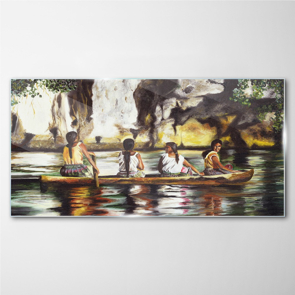 PL Coloray Obraz na Szkle łódź kobiety woda 100x50cm