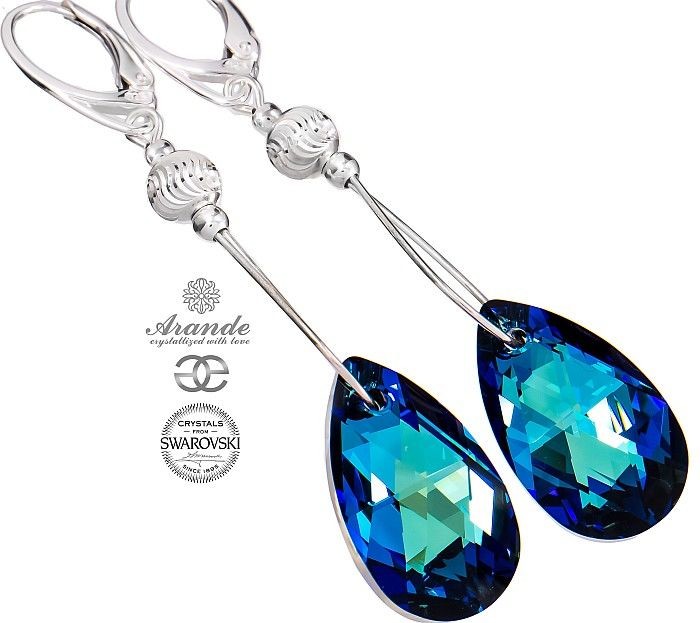 Swarovski piękne długie kolczyki BLUE FANTASIA SREBRO