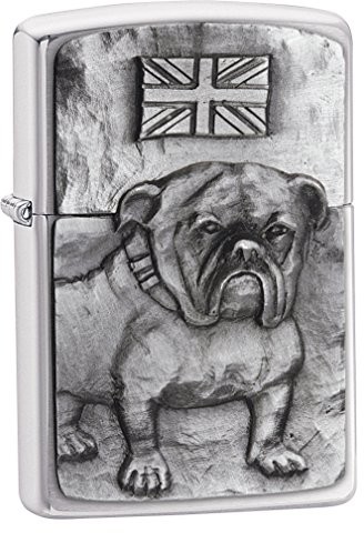 ZIPPO British Bulldog emblemat Brushed Chrome Lighter 200BULL