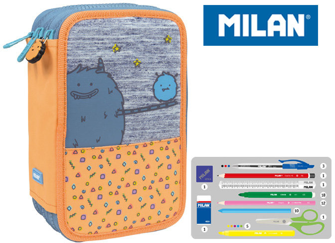 MILAN piórnik 3-poziomowy z wyposażeniem, Mimo, pomarańczowy