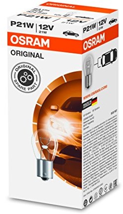 Osram ORIGINAL 7506 żarówka halogenowa P21W, tylne światło przeciwmgłowe, światło stop, tylne światło, światło biegu wstecznego, kierunkowskaz tył/przód, 12V, samochody osobowe, 10 szt. w kartoniku 7506