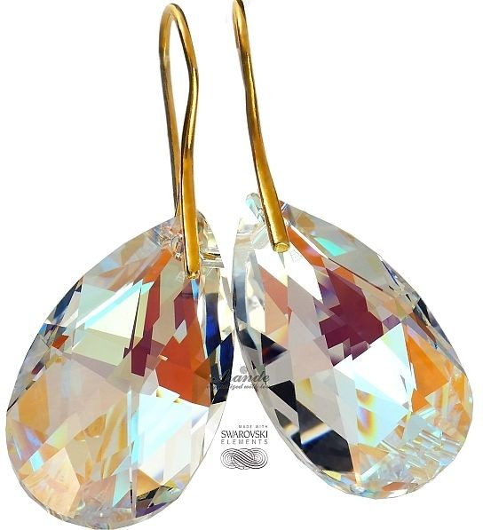 Swarovski duże kolczyki BLUE AURORA ZŁOTE SREBRO