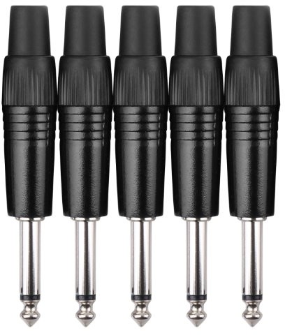 Pronomic pronomic wtyczka kabel zestaw 5 sztuk (Jack 6,3 MM do kabelkonfektionierung, montażu, wysokiej jakości tuleje zaciskowe z odciążką, solidna obudowa z aluminiowego odlewu ciśnieniowego), czarny 00030731