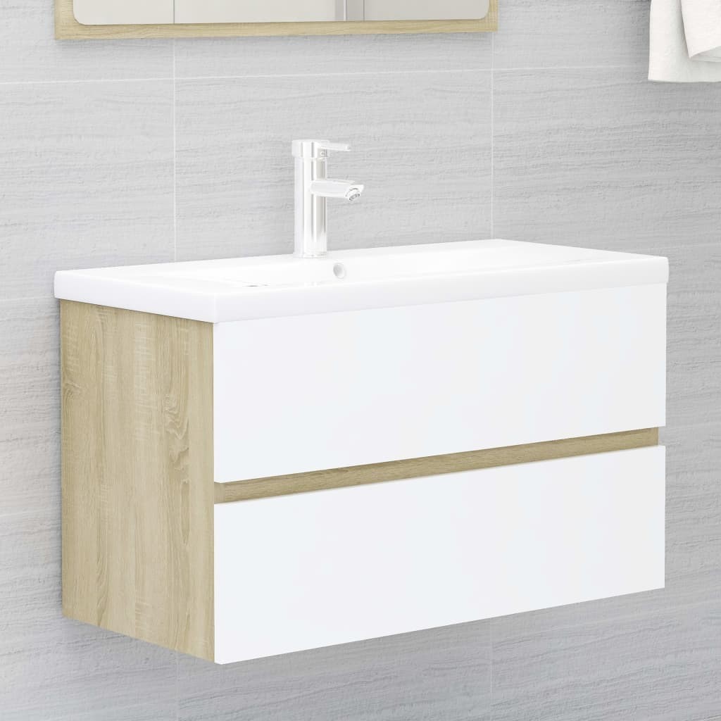 vidaXL Szafka pod umywalkę, biel i dąb sonoma, 80x38,5x45 cm, płyta vidaXL