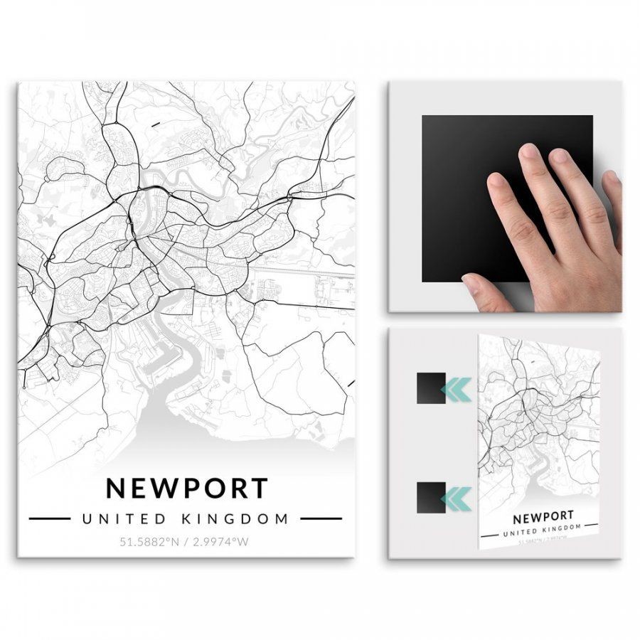 Pix4home Plakat metalowy Mapa B&W Newport M POS-M-04029