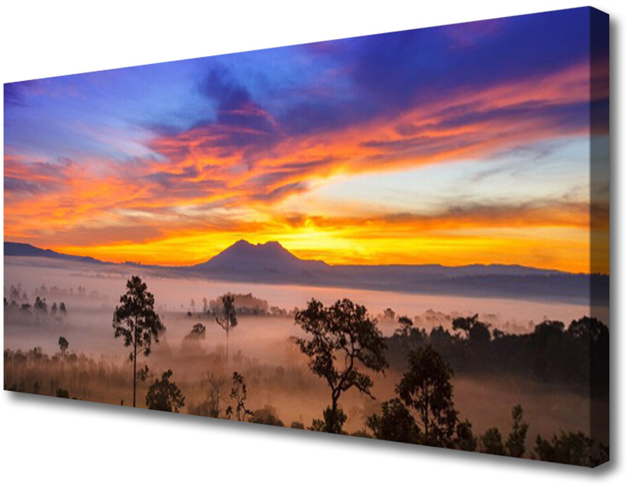 PL Tulup Obraz na Płótnie Drzewa Mgła Krajobraz 140x70cm