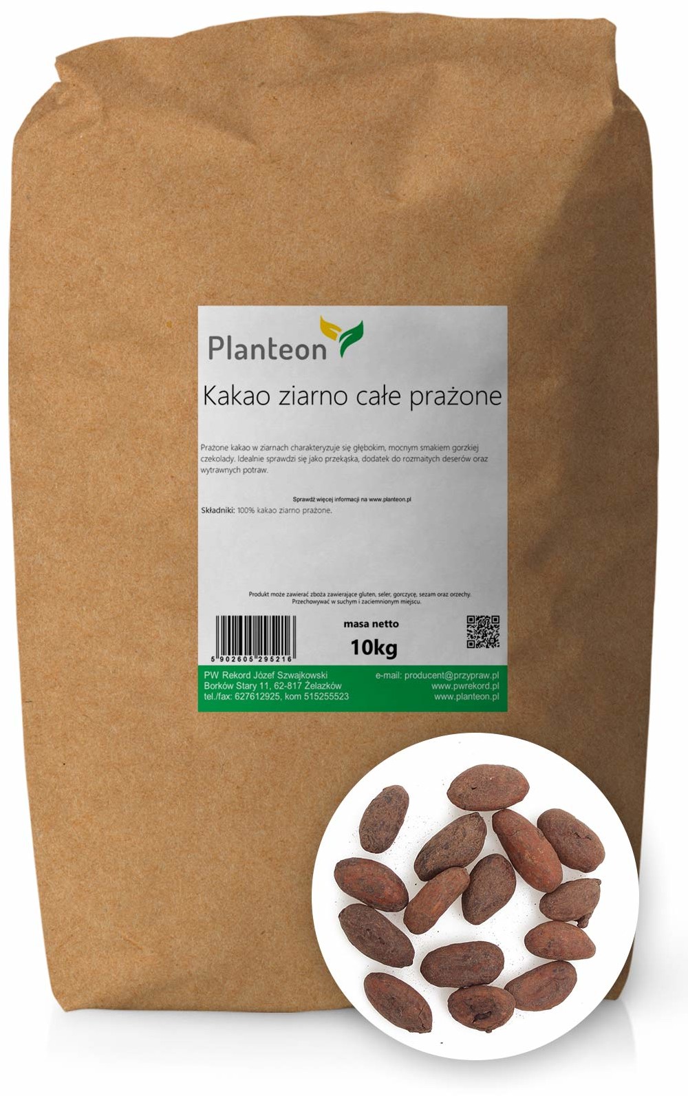 Planteon Kakao ziarno całe prażone 10kg 2-0077-04-7