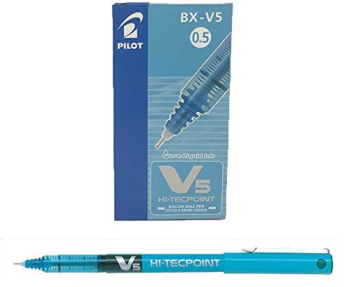 Pilot Pen Pilot V5 rollerball Pen z tuszem płynnego 0,5 MM końcówka ball point Pen (Single)  czarny, jasnoniebieski 100101210