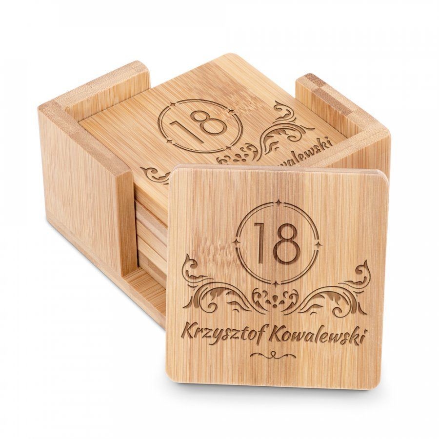 Murrano Podkładki bambusowe pod piwo kawę zestaw x6 grawer dla niego na o PDK-BMB-035