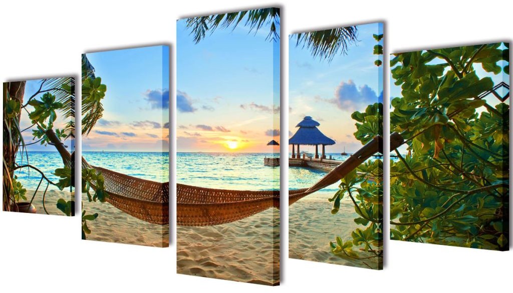 vidaXL Zestaw obrazów Canvas 200 x 100 cm Plaża i Hamak
